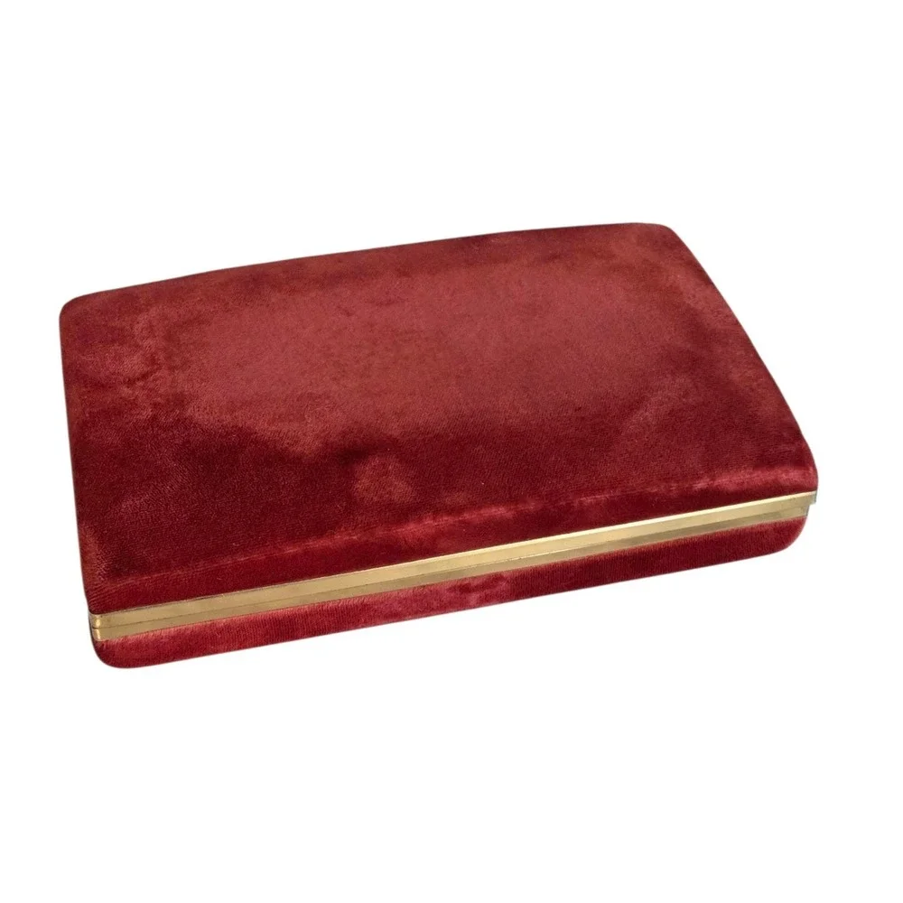 Mele Travel Jewelry Box – Orange Velvet Clamshell w/ Brick Red & Gold Trim 7